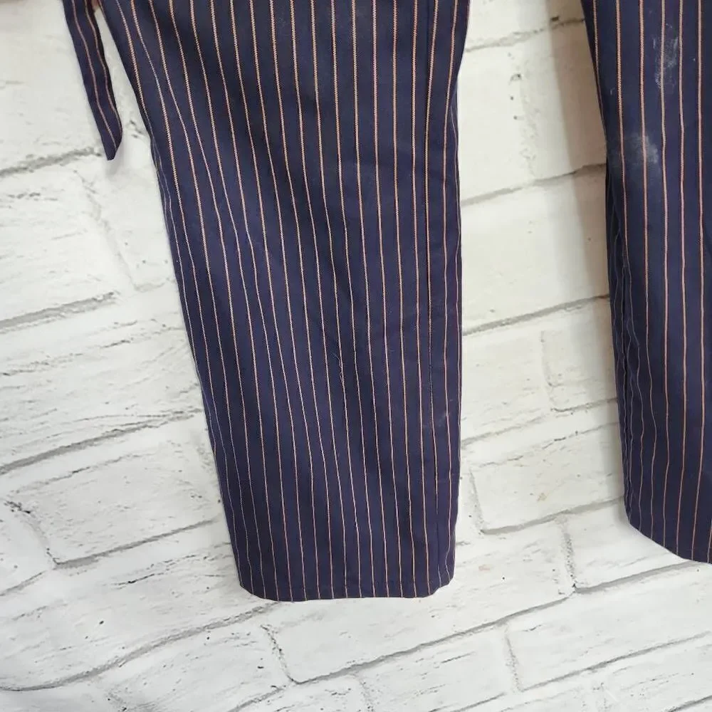 Cupcakes & Cashmere Bonita Pinstripe Front Tie Waist Jumpsuit Blue Tan Small